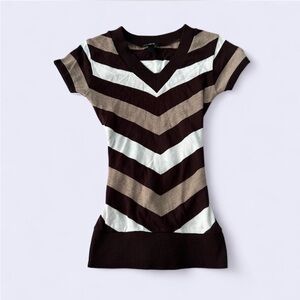 BCX brown & white striped tie waist sweater